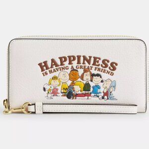 COACH x PEANUTS Long Zip Around Wallet Snoopy and Friends CBN35 Chalk Gold NWT